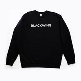 Black crewneck sweatshirt with 'BLACKWING' embroidered in white across the chest.