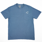Comfort Colors blue 100% cotton pocket tee with 2 white pencil graphics poking out of the chest pocket. OEKO-TEX certified.