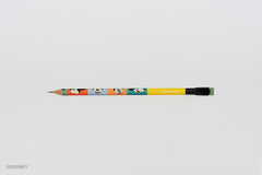 A yellow and multicolor pencil featuring Mickey Mouse face graphics and the text 'BLACKWING' on the barrel, photographed horizontally against a plain white background.