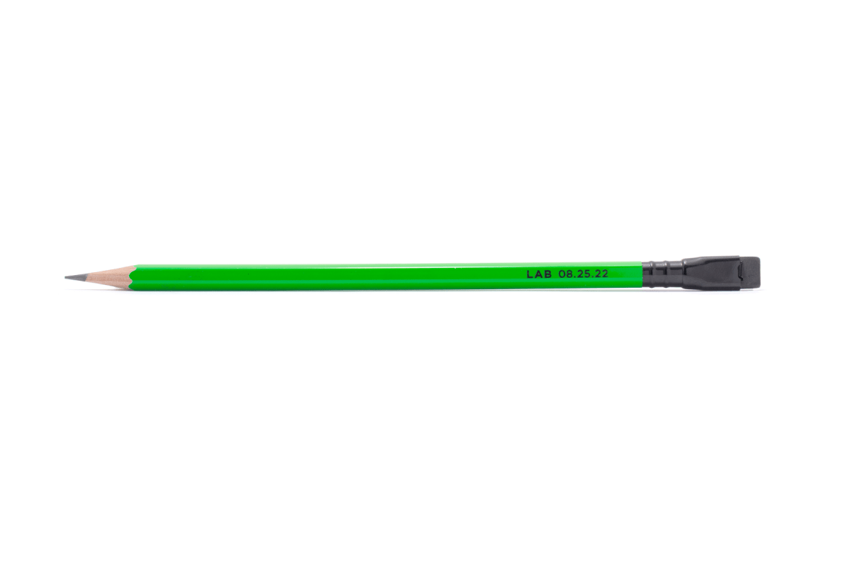 A Blackwing Lab 08.25.22 pencil in lime green and black